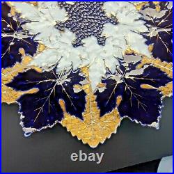 Rare Antique 19th C Meissen Cobalt Blue Gold White Maple Leaf Cabinet Plate