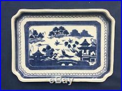 Rare Antique Chinese Export Blue & White Canton Rectangular Shaped Tray Platter