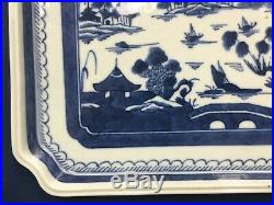 Rare Antique Chinese Export Blue & White Canton Rectangular Shaped Tray Platter