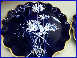 Rare Antique Coalport Bone China Collectible Cobalt Blue Plates Gold Rim