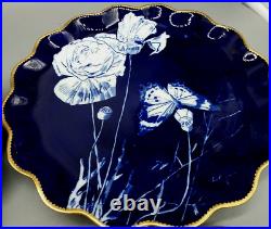 Rare Antique Coalport Bone China Collectible Cobalt Blue Plates Gold Rim