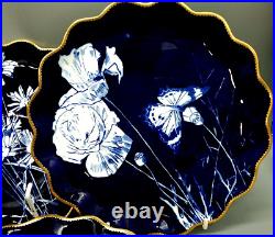 Rare Antique Coalport Bone China Collectible Cobalt Blue Plates Gold Rim