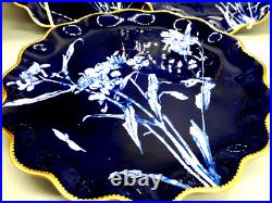 Rare Antique Coalport Bone China Collectible Cobalt Blue Plates Gold Rim