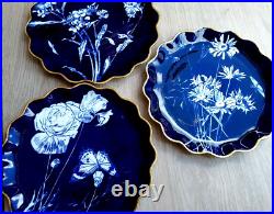 Rare Antique Coalport Bone China Collectible Cobalt Blue Plates Gold Rim
