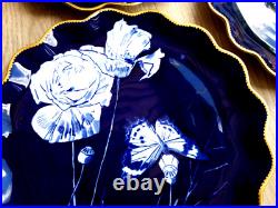 Rare Antique Coalport Bone China Collectible Cobalt Blue Plates Gold Rim