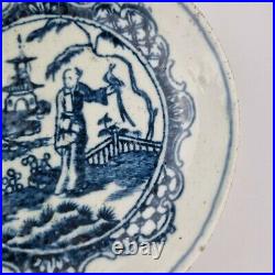 Rare Antique English 18th Century Blue & White Saucer Chinoiserie Decoration