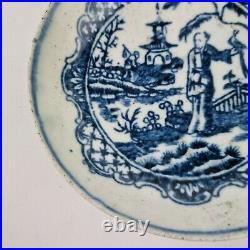 Rare Antique English 18th Century Blue & White Saucer Chinoiserie Decoration