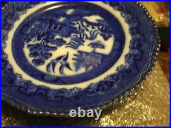 Rare Antique Flow Blue And White' Doulton'' Willow' Plate