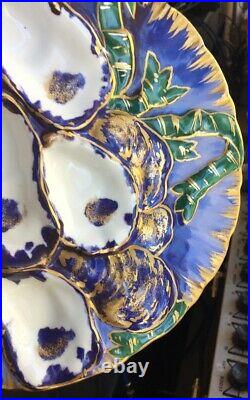 Rare Antique Haviland Limoges France Turkey Oyster Plate Purple Blue Green 1876