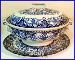 Rare Antique WEDGWOOD Sauce TUREEN & Underplate Blue & White Serving 19th C