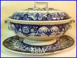 Rare Antique WEDGWOOD Sauce TUREEN & Underplate Blue & White Serving 19th C