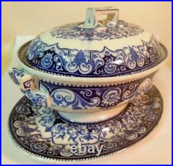 Rare Antique WEDGWOOD Sauce TUREEN & Underplate Blue & White Serving 19th C