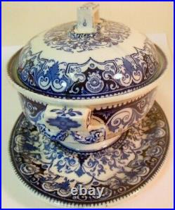 Rare Antique WEDGWOOD Sauce TUREEN & Underplate Blue & White Serving 19th C