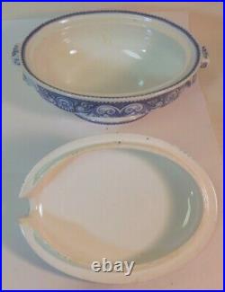 Rare Antique WEDGWOOD Sauce TUREEN & Underplate Blue & White Serving 19th C