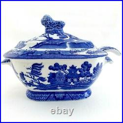 Rare Antique Wedgwood Blue Willow Sauce Terrine Blue & White Willow W Lion