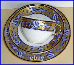 Rare Antique Wileman Shelley Blue Swallows Gilded Trio Teacup Saucer Plate C1910