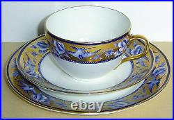 Rare Antique Wileman Shelley Blue Swallows Gilded Trio Teacup Saucer Plate C1910