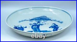 Rare Chinese Porcelain Blue White Plate Three Star Gods Qing Period 19th Century