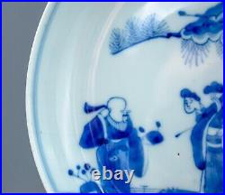 Rare Chinese Porcelain Blue White Plate Three Star Gods Qing Period 19th Century