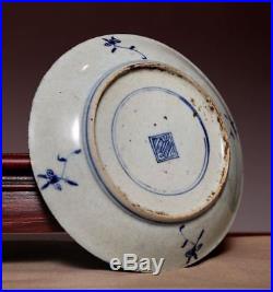 Rare Chinese Qing Dynasty KangXi Old Plate Blue and white Porcelain Dish HX75