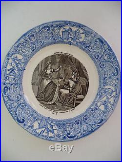 Rare Complete Set Gien France Joan of Arc Blue White Transferware Plates Faience