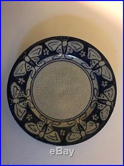 Rare Dedham Pottery Moth 6 Plate Blue/white Crackled Glaze Mint