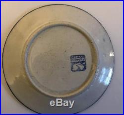 Rare Dedham Pottery Moth 6 Plate Blue/white Crackled Glaze Mint