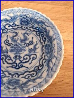Rare Fluted Blue White Porcelain Kangxi period (1662-1722) Shallow Bowl / Plate