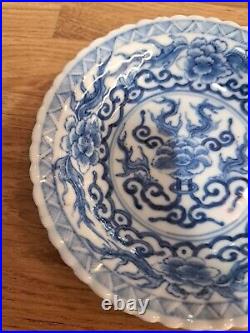 Rare Fluted Blue White Porcelain Kangxi period (1662-1722) Shallow Bowl / Plate