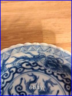 Rare Fluted Blue White Porcelain Kangxi period (1662-1722) Shallow Bowl / Plate