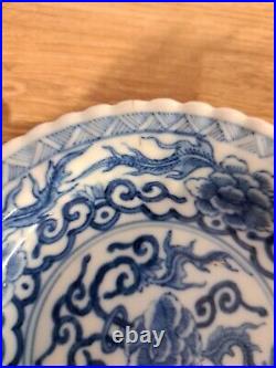 Rare Fluted Blue White Porcelain Kangxi period (1662-1722) Shallow Bowl / Plate