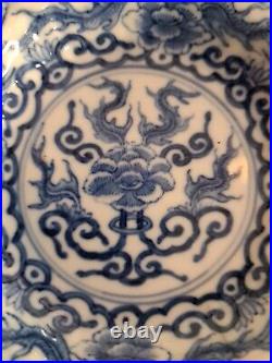 Rare Fluted Blue White Porcelain Kangxi period (1662-1722) Shallow Bowl / Plate