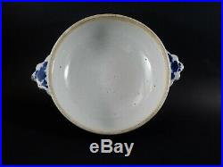 Rare Form Antique Chinese Export Blue White Ecuelle Porringer Bowl Circa 1730-40