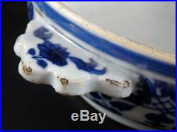 Rare Form Antique Chinese Export Blue White Ecuelle Porringer Bowl Circa 1730-40