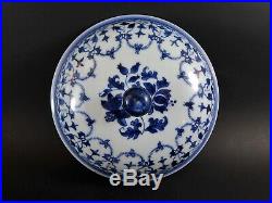 Rare Form Antique Chinese Export Blue White Ecuelle Porringer Bowl Circa 1730-40