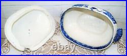 Rare Large Antique Victorian Blue & White Willow Pattern Lidded Tureen Dish