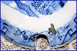 Rare Large Antique Victorian Blue & White Willow Pattern Lidded Tureen Dish