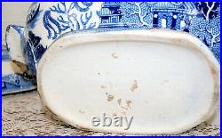 Rare Large Antique Victorian Blue & White Willow Pattern Lidded Tureen Dish