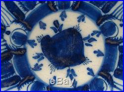 Rare Large Dutch Delft Antique Tulip Plate Charger Blue White 18th. C. (6958)