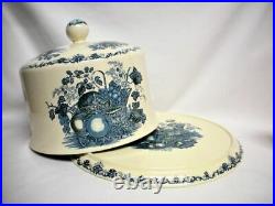 Rare MASONS Ironstone Blue FRUIT BASKET CHEESE CAKE DOME & PLATE for HARRODS