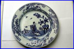 Rare Ming Chinese Blue White Porcelain Plate Women Catching Flies