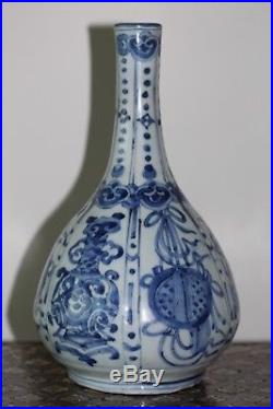 Rare Ming Wanli Blue and white porcelain Kraak bottle Kangxi Yongzheng Qianlong