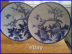 Rare Pair Of Large 19thC Japanese Hand Painted Blue & White Charger Plates