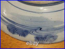 Rare Pair Of Large 19thC Japanese Hand Painted Blue & White Charger Plates