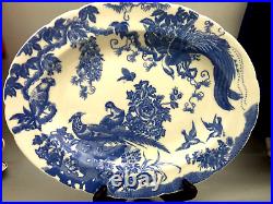 Rare Royal Crown Derby Bone China Blue Aves Oval Serving Dish Collectible