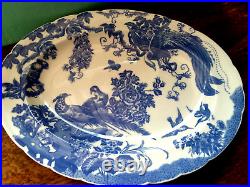 Rare Royal Crown Derby Bone China Blue Aves Oval Serving Dish Collectible