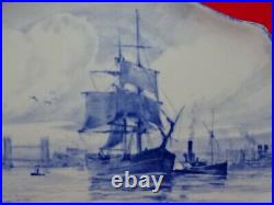 Rare Royal Crown Derby Ship Plate London Scene Blue & White Circa 1925