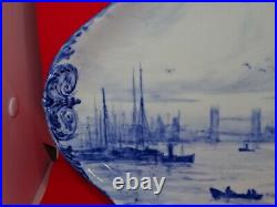 Rare Royal Crown Derby Ship Plate London Scene Blue & White Circa 1925