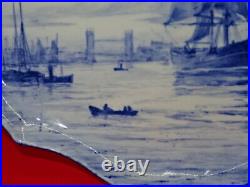 Rare Royal Crown Derby Ship Plate London Scene Blue & White Circa 1925