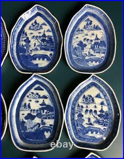 Rare Set of 12 Chinese Export Blue & White Leaf-form Porcelain Dishes Qianlong